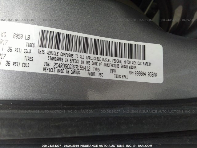 2C4RDGCG3ER155412 - 2014 DODGE GRAND CARAVAN SXT SILVER photo 9