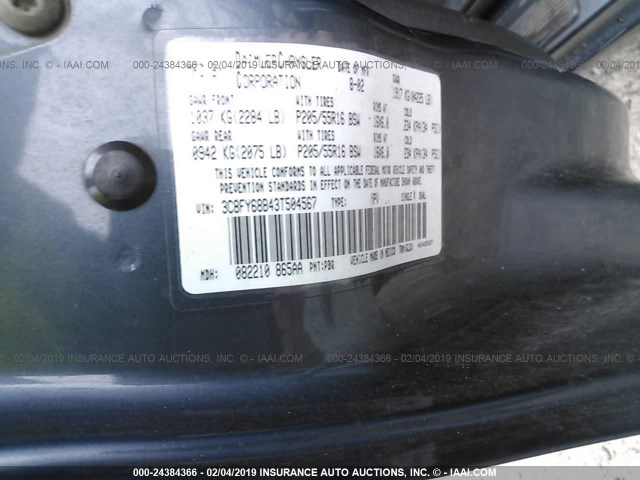 3C8FY68B43T504567 - 2003 CHRYSLER PT CRUISER LIMITED Light Blue photo 9