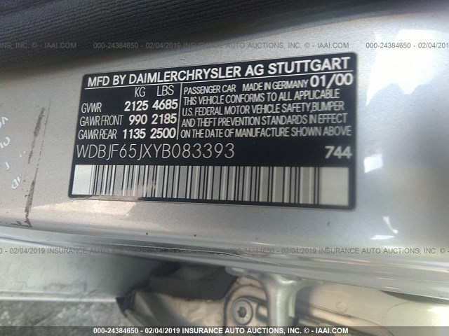 WDBJF65JXYB083393 - 2000 MERCEDES-BENZ E 320 SILVER photo 9