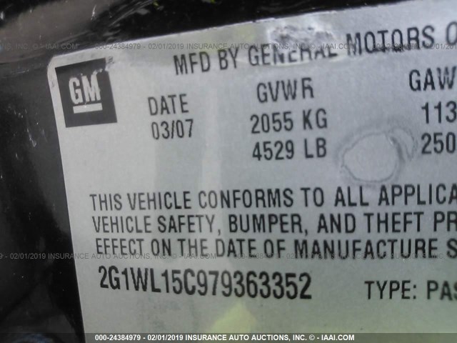 2G1WL15C979363352 - 2007 CHEVROLET MONTE CARLO SS შავი ფოტო 9