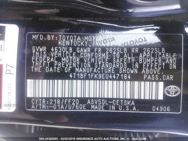 4T1BF1FK9EU447184 - 2014 TOYOTA CAMRY L/SE/LE/XLE 黑色 照片 9