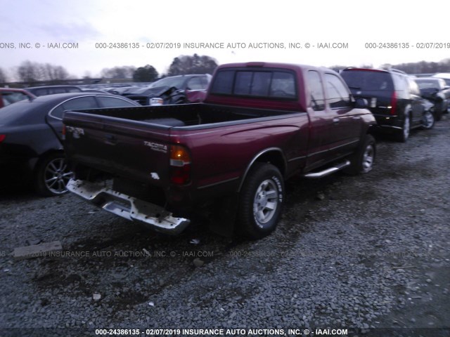 4TASM92N0YZ640478 - 2000 TOYOTA TACOMA XTRACAB PRERUNNER MAROON photo 4