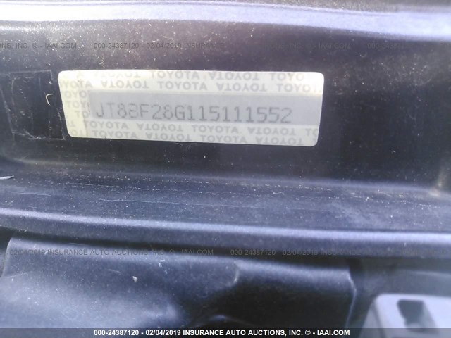 JT8BF28G115111552 - 2001 LEXUS ES 300 GRAY photo 9