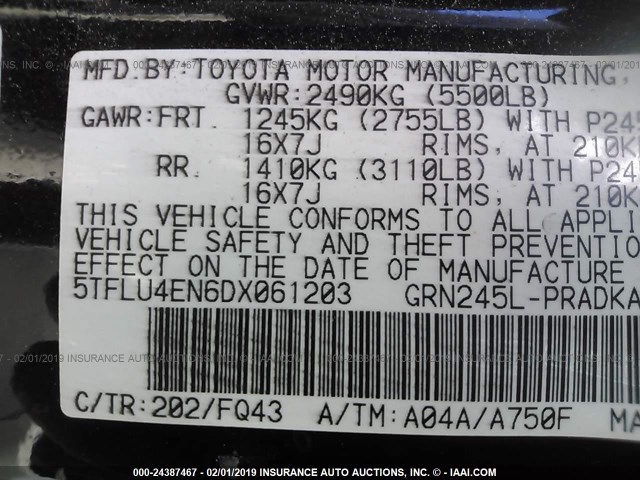 5TFLU4EN6DX061203 - 2013 TOYOTA TACOMA DOUBLE CAB 黑色 照片 9