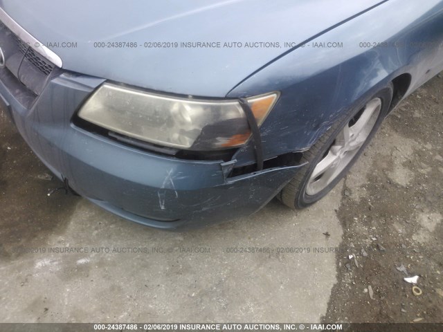 5NPEU46F26H076571 - 2006 HYUNDAI SONATA GLS/LX BLUE photo 6