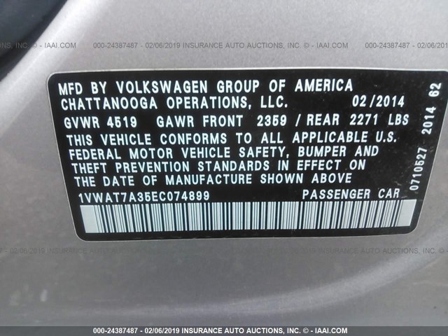 1VWAT7A35EC074899 - 2014 VOLKSWAGEN PASSAT S SILVER photo 9