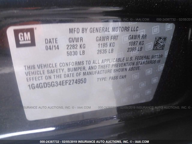 1G4GD5G34EF274950 - 2014 BUICK LACROSSE PREMIUM BLACK photo 9