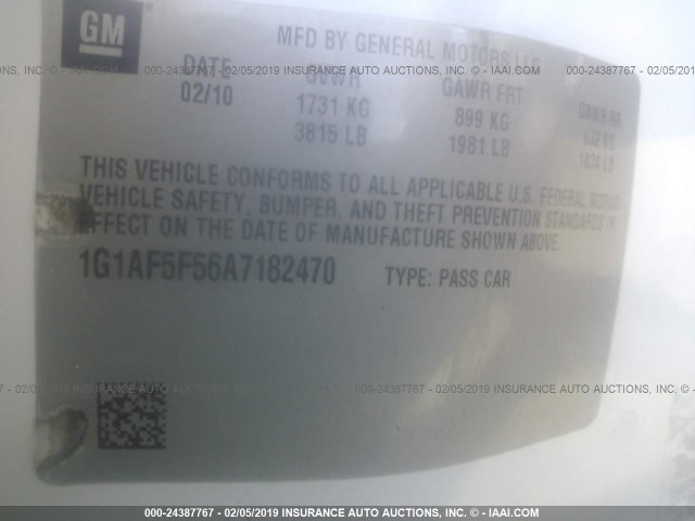 1G1AF5F56A7182470 - 2010 CHEVROLET COBALT 2LT WHITE photo 9