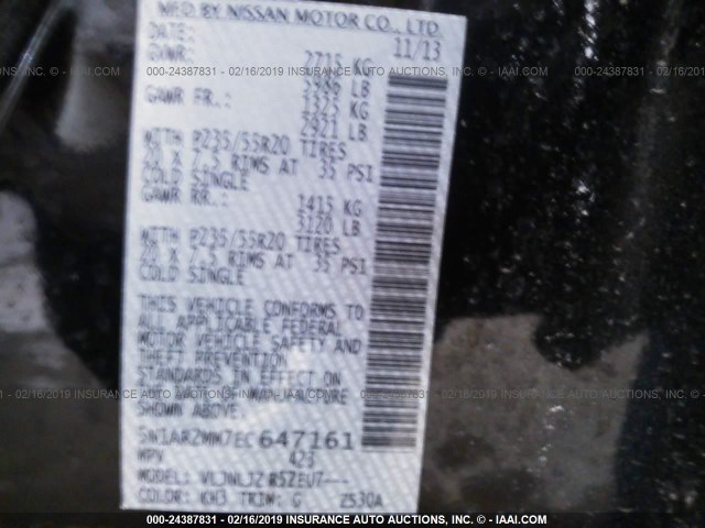 5N1AR2MM7EC647161 - 2014 NISSAN PATHFINDER S/SV/SL/PLATINUM BLACK photo 9