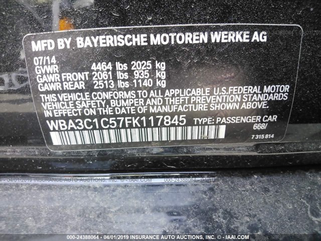 WBA3C1C57FK117845 - 2015 BMW 328 I SULEV BLACK photo 9