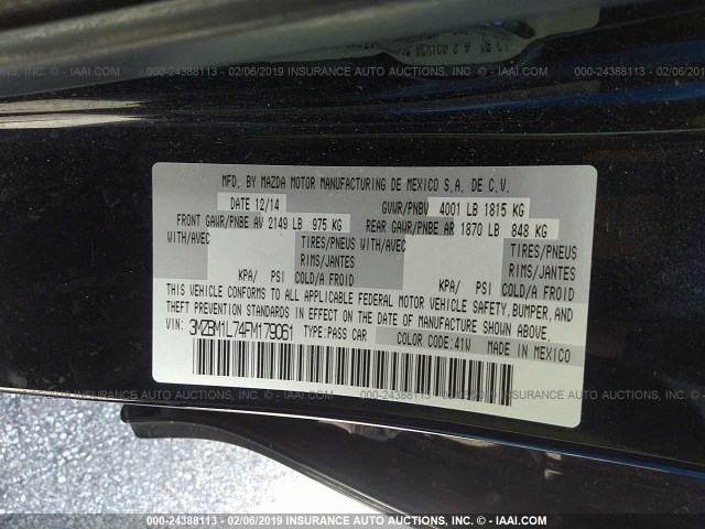 3MZBM1L74FM179061 - 2015 MAZDA 3 TOURING BLACK photo 9