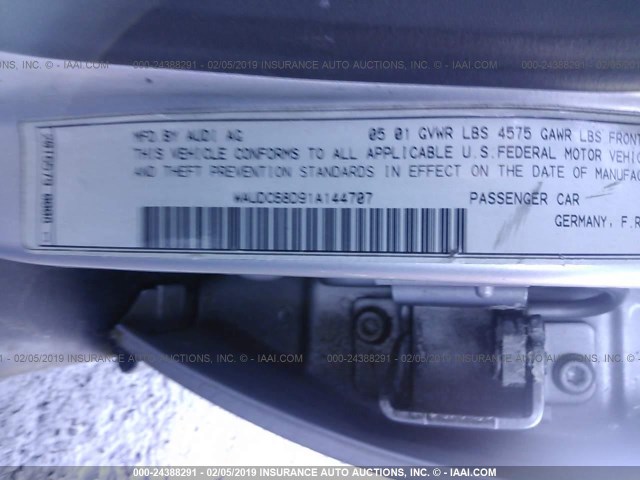 WAUDC68D91A144707 - 2001 AUDI A4 1.8T QUATTRO SILVER photo 9