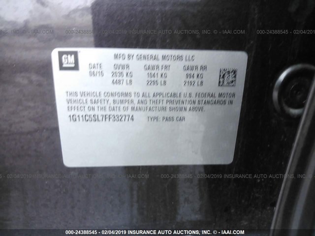 1G11C5SL7FF332774 - 2015 CHEVROLET MALIBU 1LT იასამნისფერი ფოტო 9