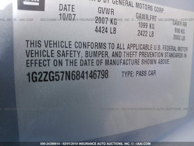 1G2ZG57N684146798 - 2008 PONTIAC G6 SE BLUE photo 9