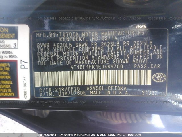 4T1BF1FK1EU469700 - 2014 TOYOTA CAMRY L/SE/LE/XLE 黑色 照片 9