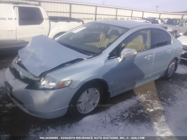 JHMFA36257S006987 - 2007 HONDA CIVIC HYBRID BLUE photo 2