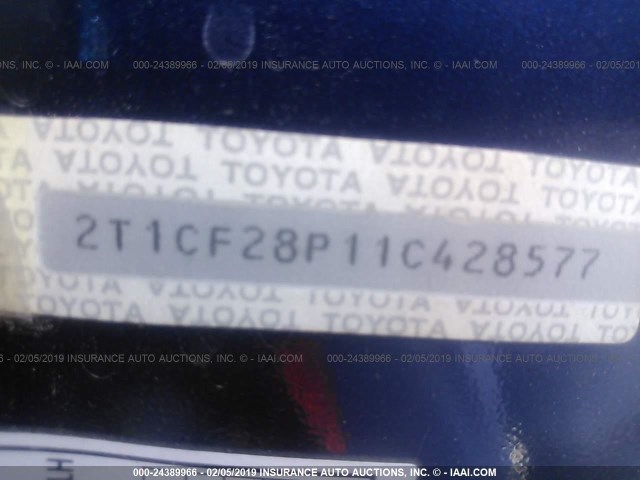 2T1CF28P11C428577 - 2001 TOYOTA CAMRY SOLARA SE/SLE BLUE photo 9