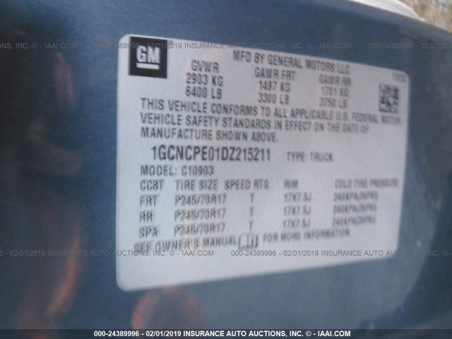 1GCNCPE01DZ215211 - 2013 CHEVROLET SILVERADO C1500 BLUE photo 9