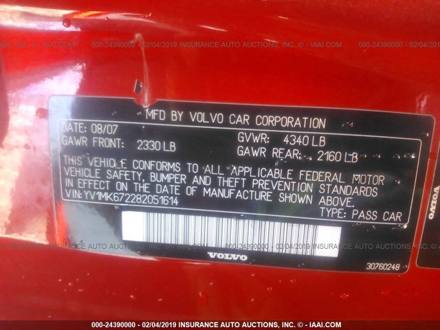 YV1MK672282051614 - 2008 VOLVO C30 T5 RED photo 9