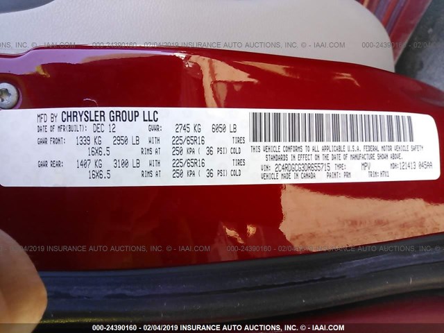 2C4RDGCG3DR655715 - 2013 DODGE GRAND CARAVAN SXT RED photo 9