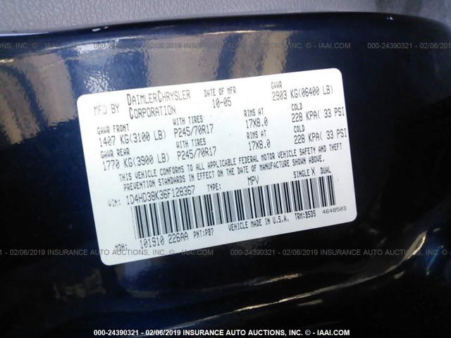 1D4HD38K36F128367 - 2006 DODGE DURANGO SXT BLUE photo 9