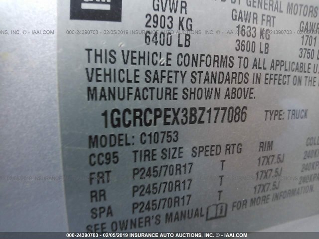 1GCRCPEX3BZ177086 - 2011 CHEVROLET SILVERADO C1500 GRAY photo 9