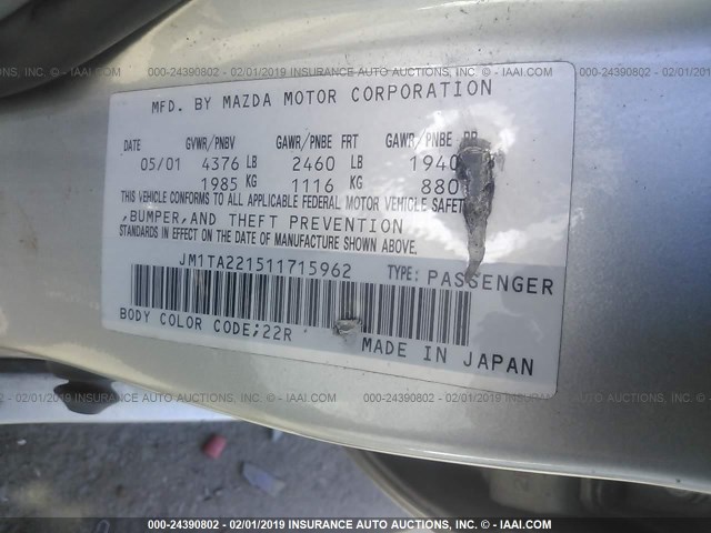 JM1TA221511715962 - 2001 MAZDA MILLENIA BEIGE photo 9