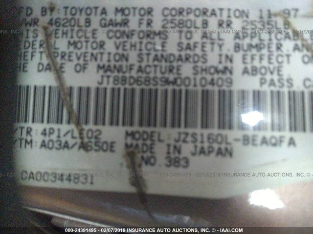 JT8BD68S9W0010409 - 1998 LEXUS GS 300 GOLD photo 9