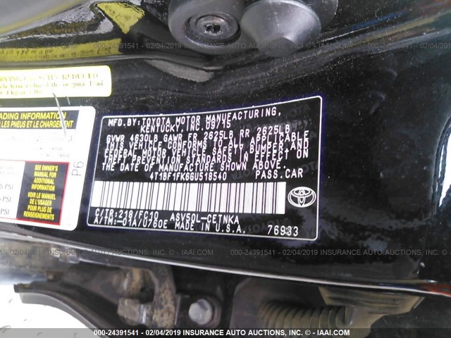 4T1BF1FK6GU518540 - 2016 TOYOTA CAMRY LE/XLE/SE/XSE BLACK photo 9