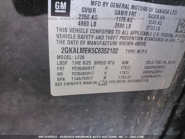 2GKALMEK5C6352102 - 2012 GMC TERRAIN SLE BLACK photo 9