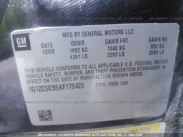 1G1ZC5EB5AF175423 - 2010 CHEVROLET MALIBU 1LT 黑色 照片 9