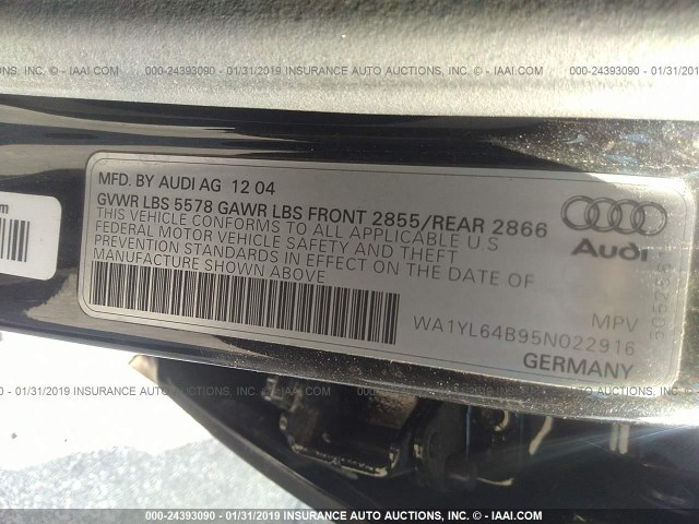 WA1YL64B95N022916 - 2005 AUDI ALLROAD 4.2 BLACK photo 9