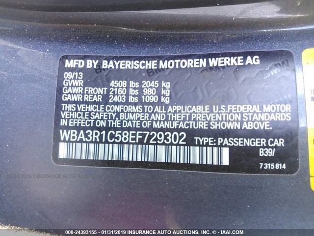 WBA3R1C58EF729302 - 2014 BMW 435 I GRAY photo 9