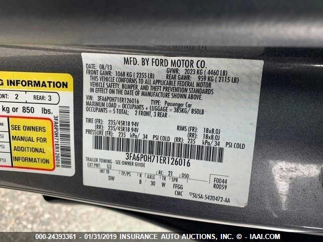 3FA6P0H71ER126016 - 2014 FORD FUSION SE Unknown photo 9