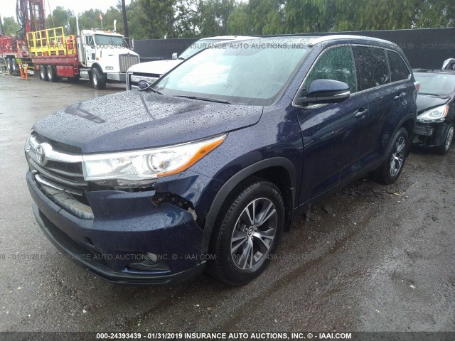 5TDJKRFH0GS233707 - 2016 TOYOTA HIGHLANDER XLE BLUE photo 2