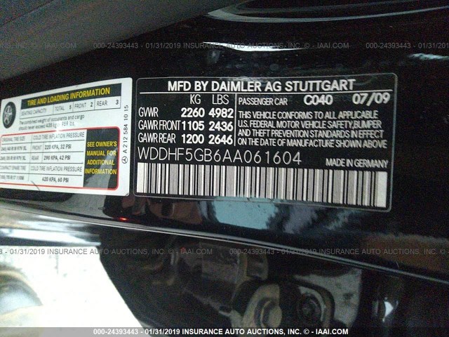 WDDHF5GB6AA061604 - 2010 MERCEDES-BENZ E 350 BLACK photo 9