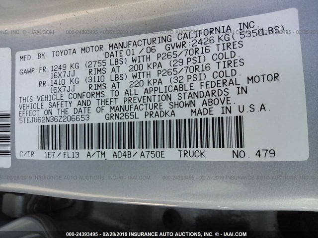 5TEJU62N36Z206653 - 2006 TOYOTA TACOMA DOUBLE CAB PRERUNNER SILVER photo 9