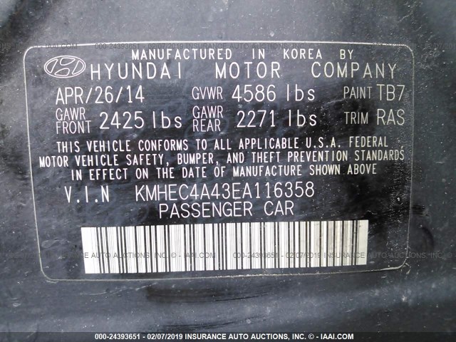 KMHEC4A43EA116358 - 2014 HYUNDAI SONATA HYBRID BLACK photo 9