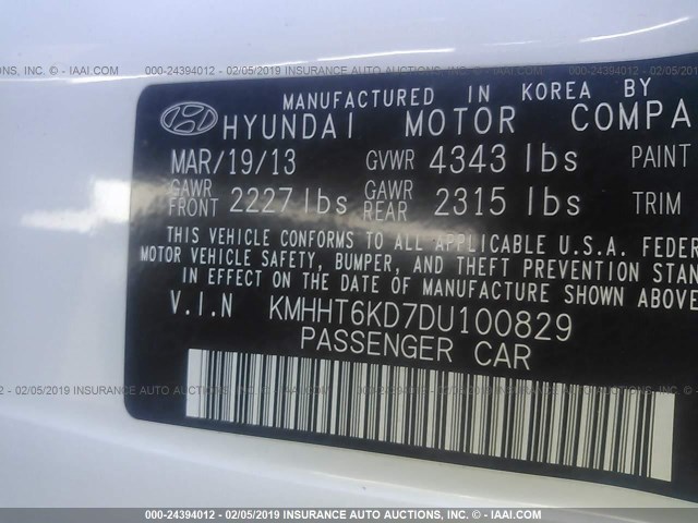 KMHHT6KD7DU100829 - 2013 HYUNDAI GENESIS COUPE 2.0T WHITE photo 9