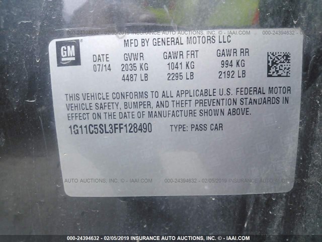 1G11C5SL3FF128490 - 2015 CHEVROLET MALIBU 1LT 灰色 照片 9