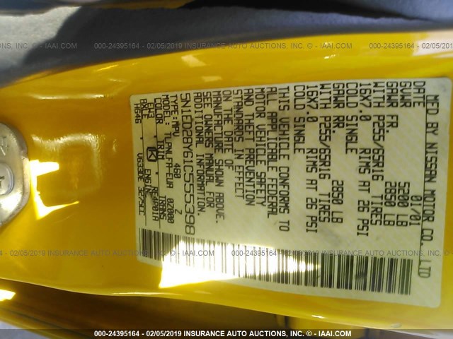 5N1ED28Y61C555398 - 2001 NISSAN XTERRA XE/SE YELLOW photo 9