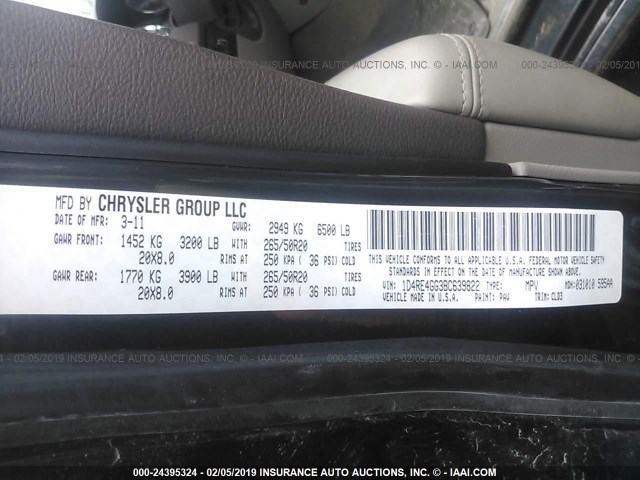 1D4RE4GG3BC639822 - 2011 DODGE DURANGO CREW BLACK photo 9