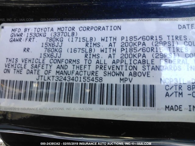 JTLKT324340155458 - 2004 TOYOTA SCION XB BLUE photo 9