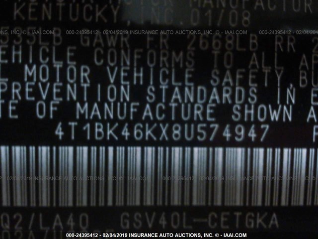 4T1BK46KX8U574947 - 2008 TOYOTA CAMRY LE/XLE/SE Champagne photo 9