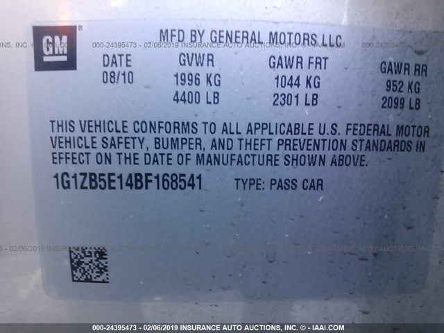 1G1ZB5E14BF168541 - 2011 CHEVROLET MALIBU LS SILVER photo 9