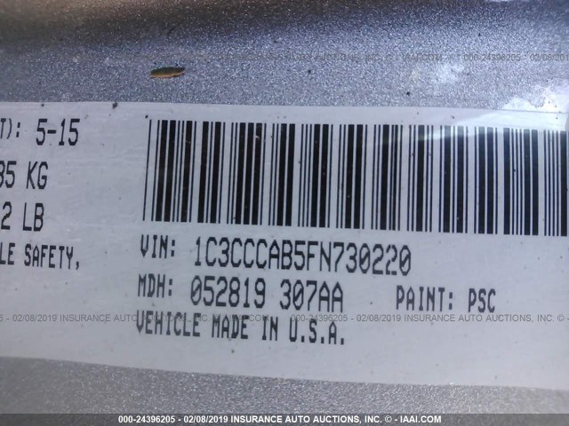 1C3CCCAB5FN730220 - 2015 CHRYSLER 200 LIMITED GRAY photo 9