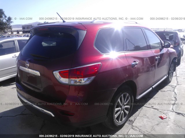 5N1AR2MN6GC605219 - 2016 NISSAN PATHFINDER S/SV/SL/PLATINUM RED photo 4
