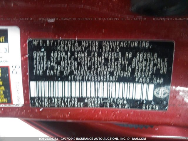 4T1BF1FK0CU620667 - 2012 TOYOTA CAMRY SE/LE/XLE 红色 照片 9