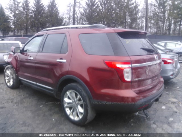 1FM5K8F89EGB14522 - 2014 FORD EXPLORER LIMITED RED photo 3