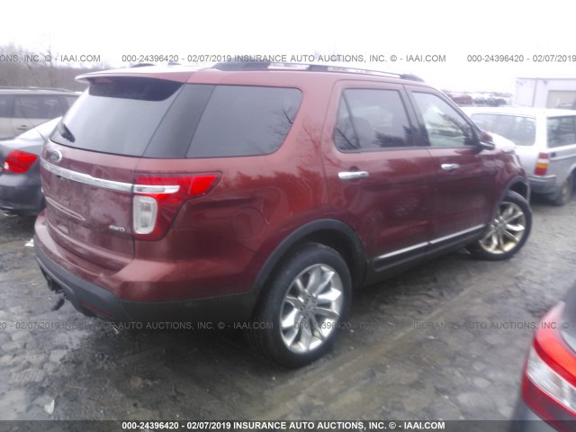 1FM5K8F89EGB14522 - 2014 FORD EXPLORER LIMITED RED photo 4